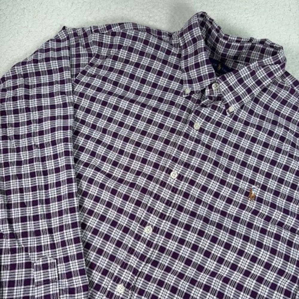 Ralph Lauren  Button Down Shirt Mens XL Plaid Purple  Long Sleeve Flesh Pony